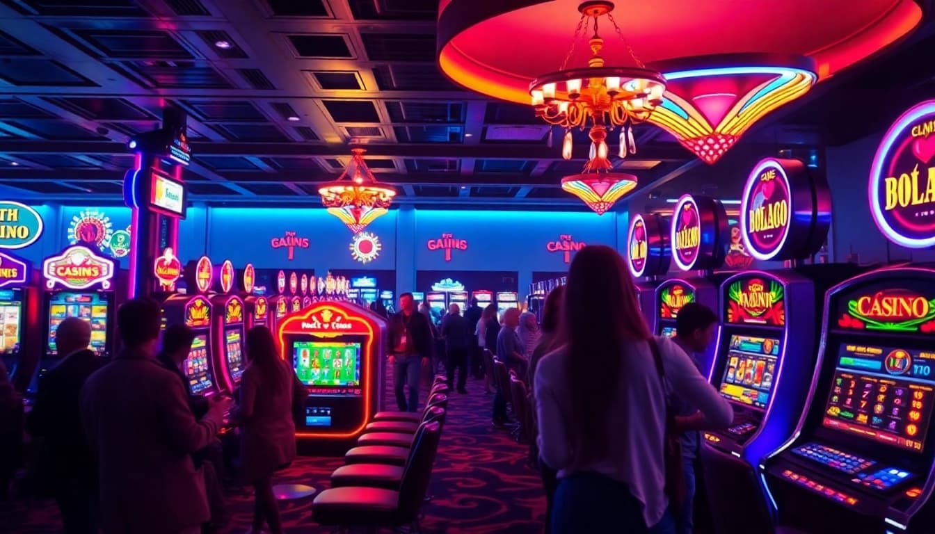 Erlebe den aufregenden frei casino bonus in einem lebendigen Online-Casino mit bunten Spielautomaten und glücklichen Spielern.