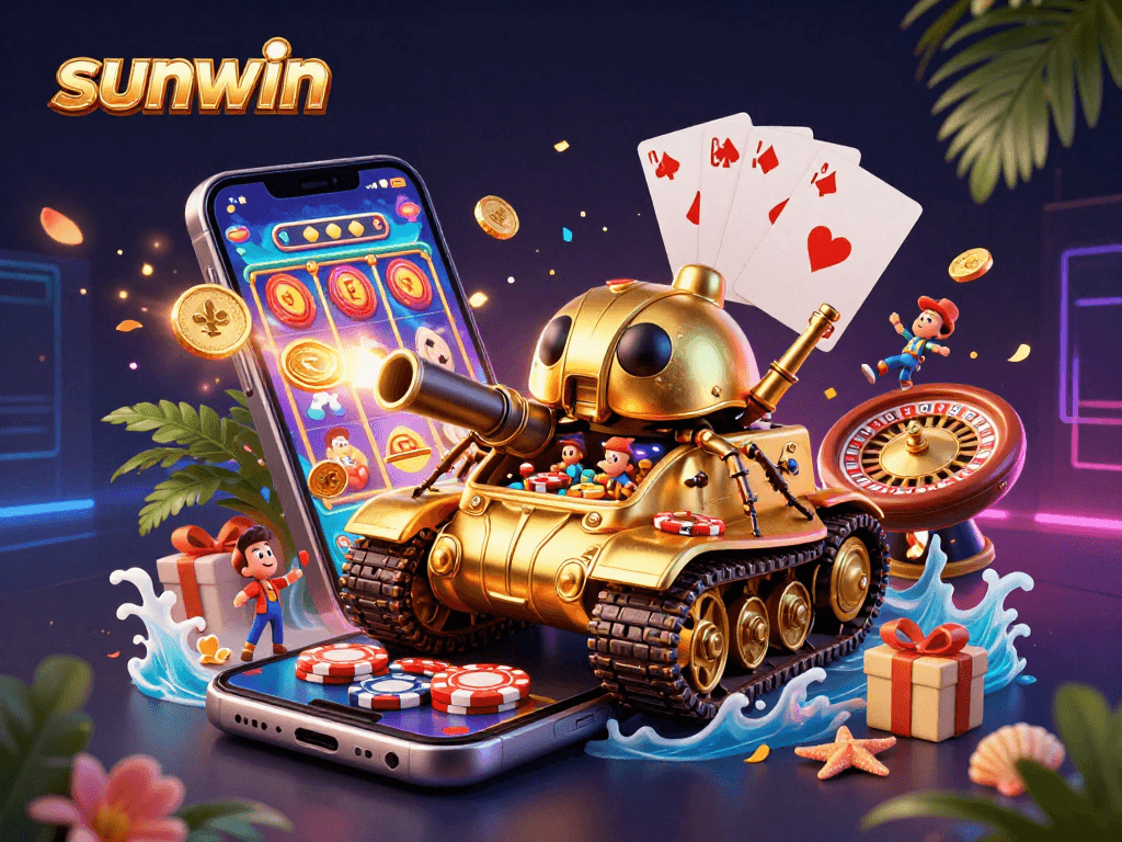 Experience the vibrant excitement of gambling at sunwin with a dynamic casino tank illustration.