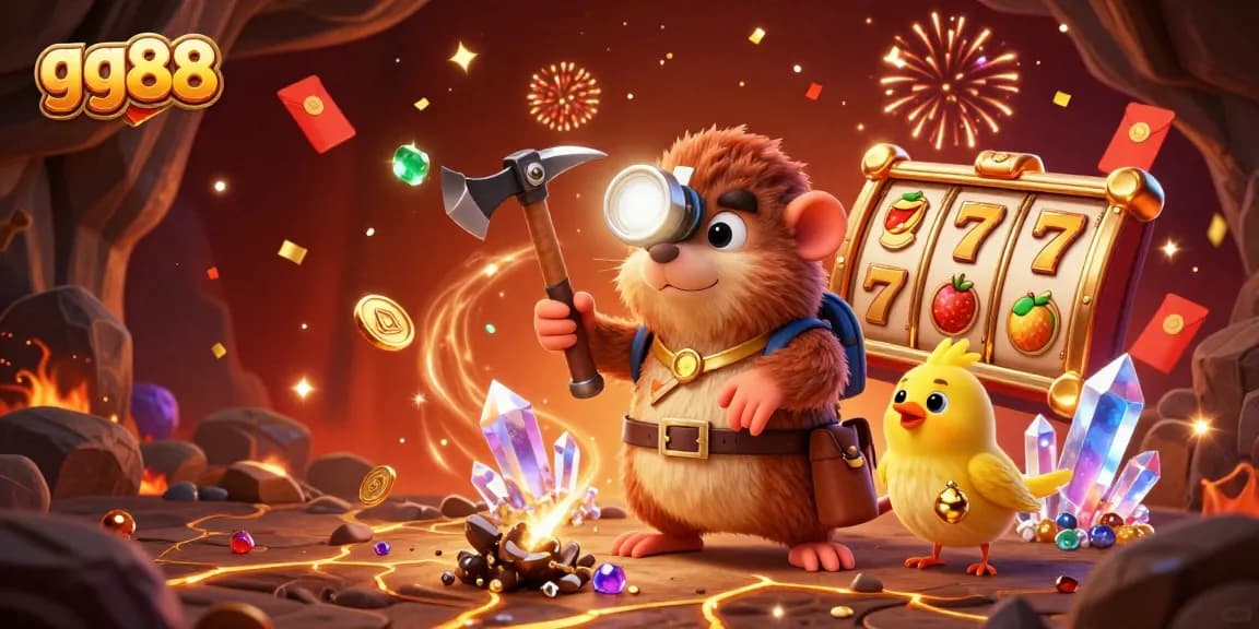 Maximize your wins with gg88 in this vibrant slot-themed adventure illustration featuring treasure hunting elements.