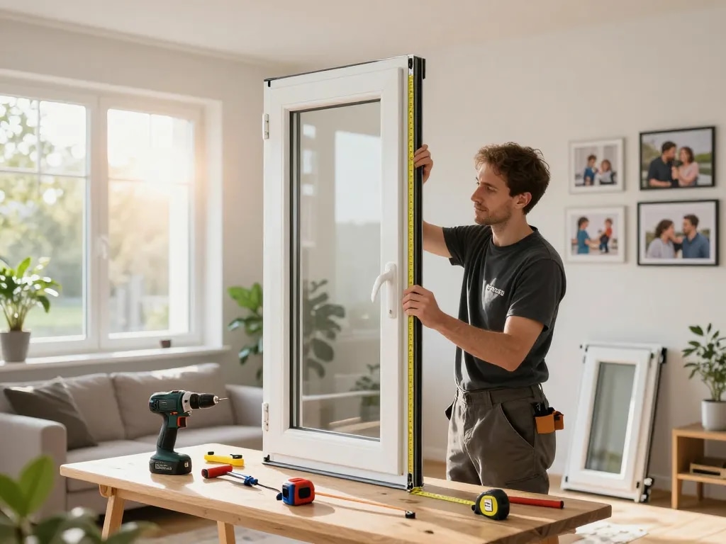 Professionelle Fensterinstallation in einem hellen Wohnzimmer, das Fensterbau Bonn Installationen mit natürlichem Licht und hochwertigen Schüco Fenstern zeigt.