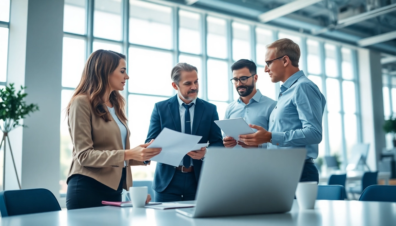 Headhunter Ingenieure beraten Ingenieure in einem modernen Büro, während sie Lebensläufe überprüfen.