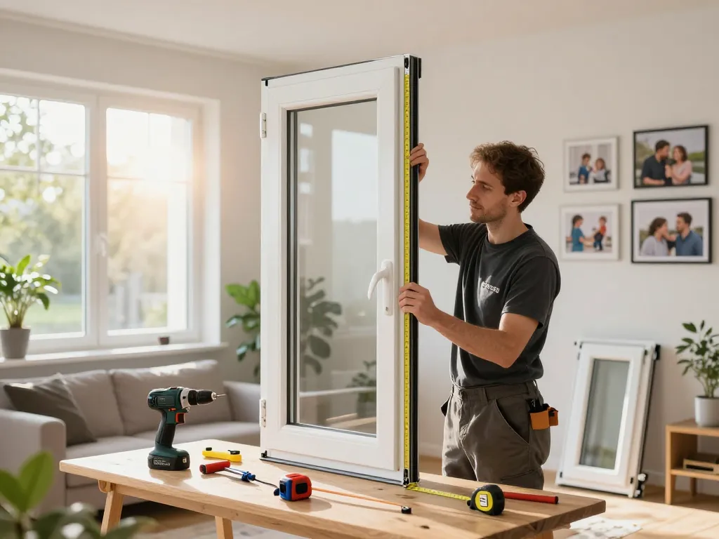 Professionelle Fensterinstallation in einem hellen Wohnzimmer, das Fensterbau Bonn Installationen mit natürlichem Licht und hochwertigen Schüco Fenstern zeigt.
