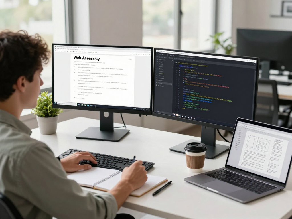 Barrierefreie und rechtssichere Webseiten Dienstleistung in a professional digital workspace emphasizing accessibility and compliance.