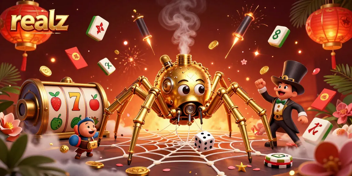 Engage in realz casino games with dynamic slot reels and steampunk spider catching dice.