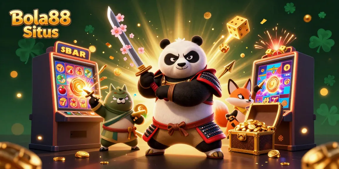 Engage with the vibrant world of Bola88 Situs featuring dynamic gambling elements and animated characters.