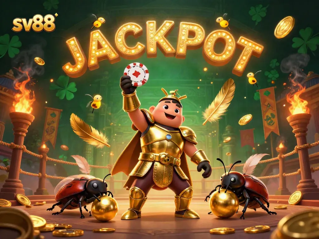 Engage in thrilling gameplay with sv88's captivating casino action, featuring a triumphant beetle character.