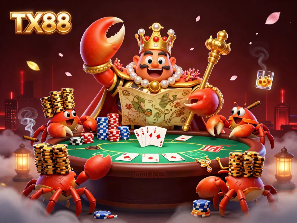 Experience the vibrant TX88 gaming scene with a dynamic golden crab emperor in action.