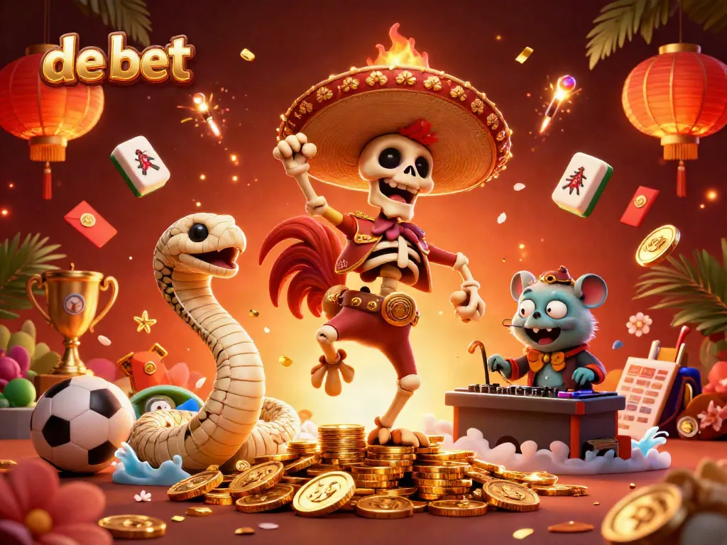 Engage with de bet through a lively victory dance scene featuring a mariachi rooster and friends.