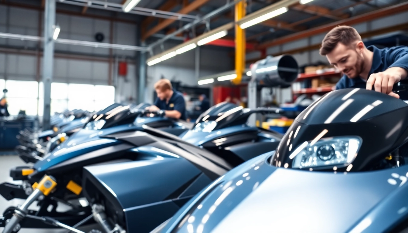 Arbeiten an Auto Kufen mit modernster Technik und präzisen Details im Licht der Werkstatt.