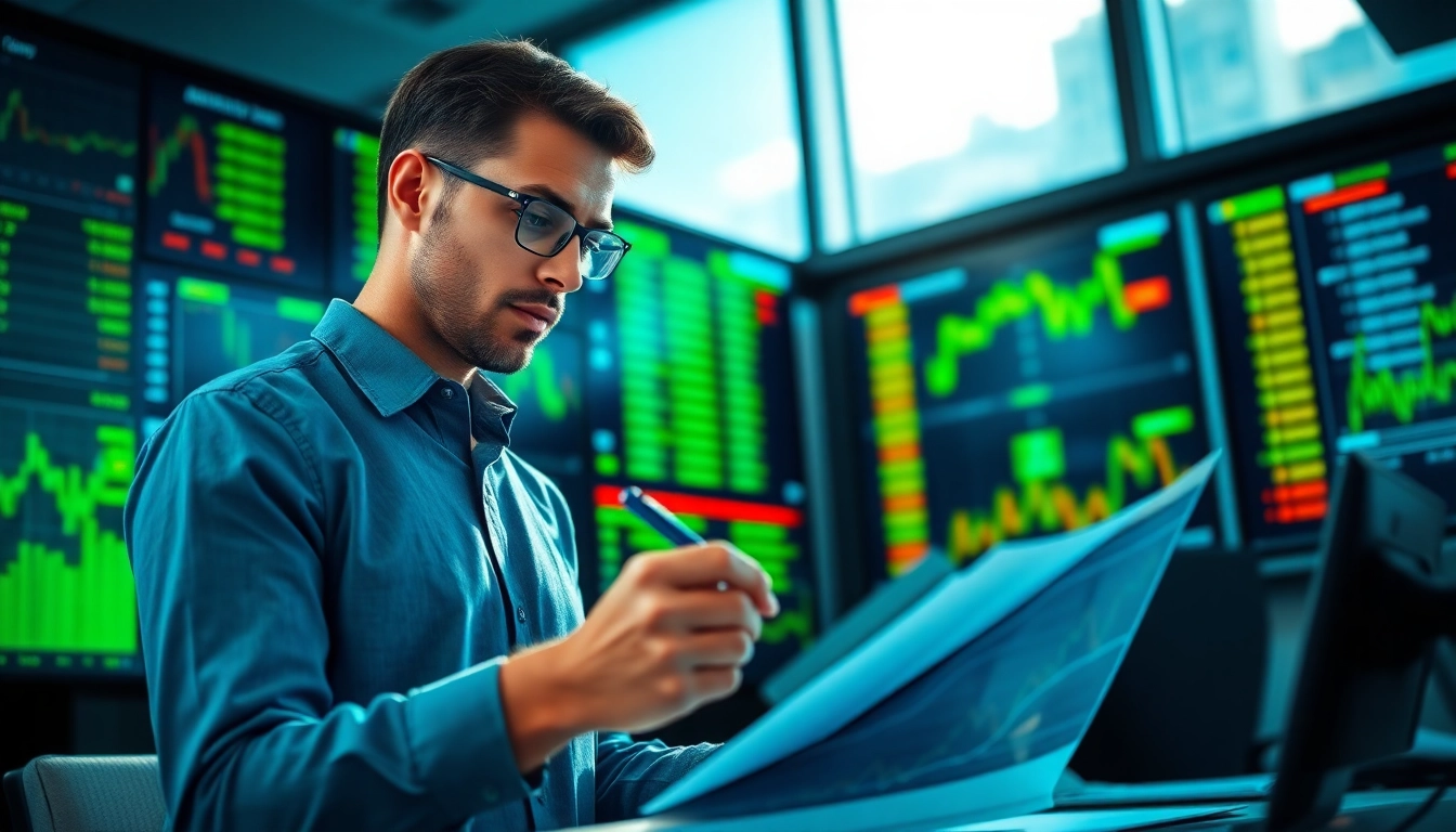 Präzise Muster Aktien Analyse durch einen Analysten in einem modernen Büro.