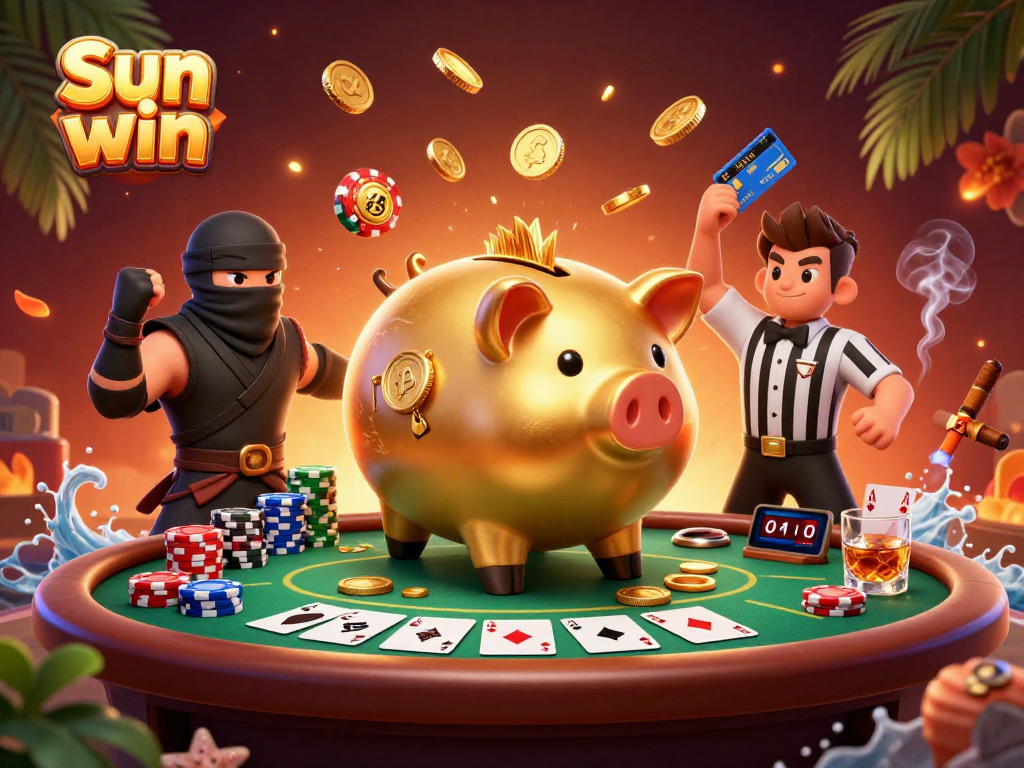 Experience thrilling gameplay with Sun win, featuring lively characters and poker elements in action.