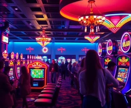 Erlebe den aufregenden frei casino bonus in einem lebendigen Online-Casino mit bunten Spielautomaten und glücklichen Spielern.