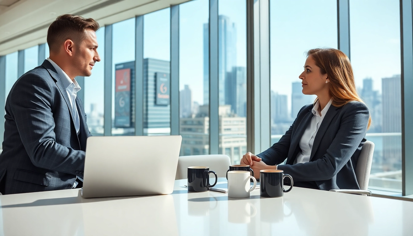 Headhunter Schweiz berät einen Kandidaten in einem modernen Büro über Karrieremöglichkeiten.