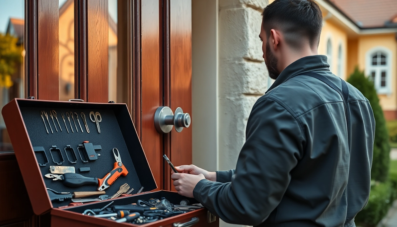 Wiesbaden Schlüsseldienst-Techniker hilft einem Hauseigentümer bei der Reparatur eines Türschlosses in einem Wohnbereich.