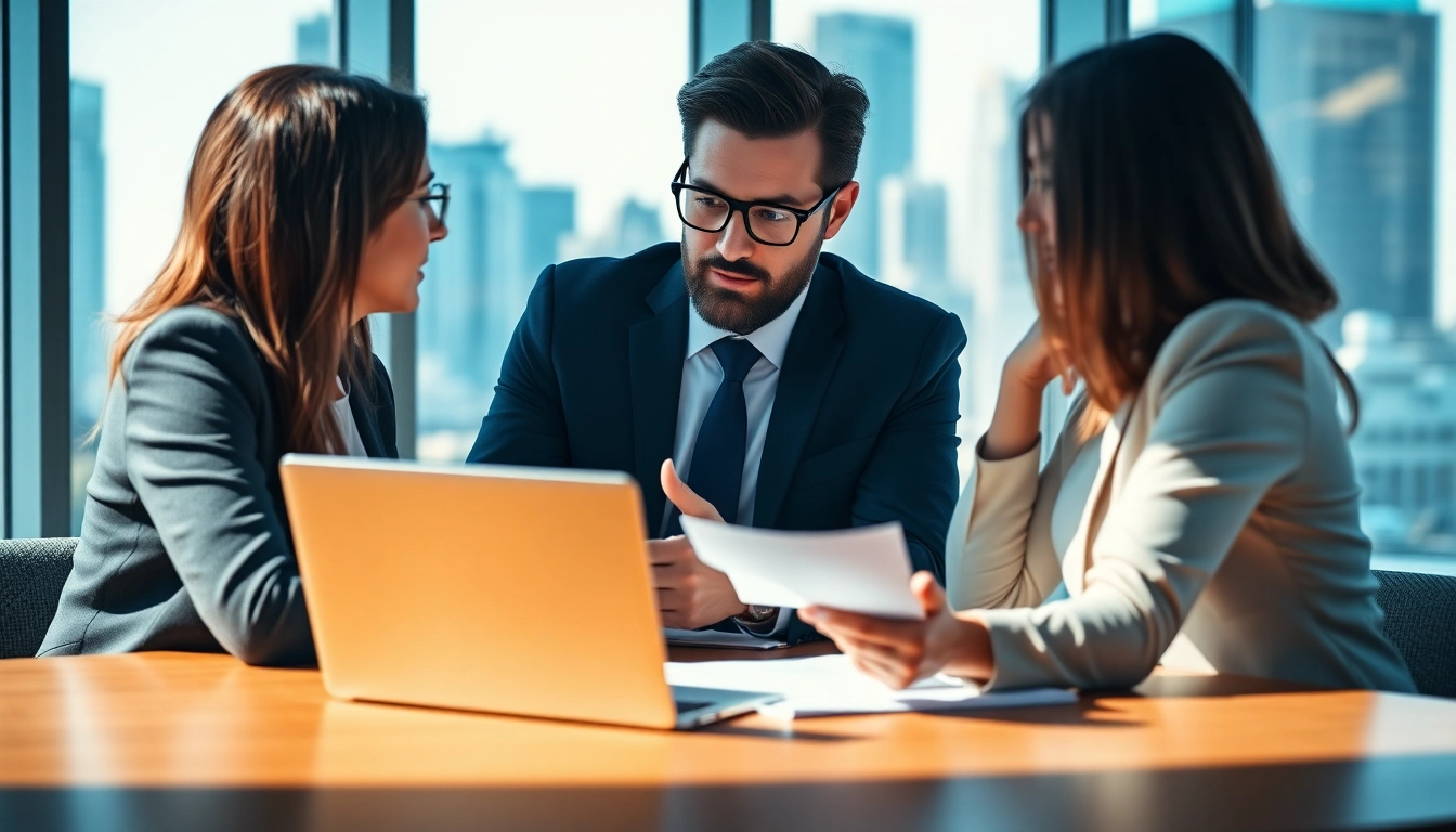 Headhunter Schweiz berät Kunden in einem modernen Büro mit Stadtansicht.