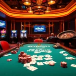 Experience the excitement of NOHU90 at a luxury casino poker table filled with vibrant cards and chips.