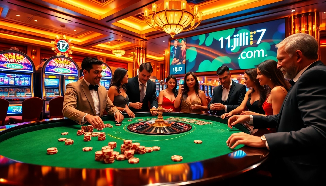 Players placing bets at a luxurious casino table, emphasizing the excitement of 11jili7 com gambling experiences.
