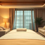 차분한 가정 환경에서 마사지 테이블과 촛불이 놓인 평택출장마사지 모습