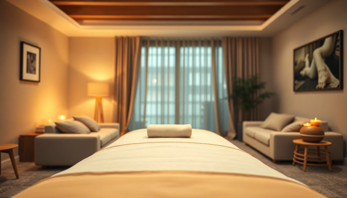 차분한 가정 환경에서 마사지 테이블과 촛불이 놓인 평택출장마사지 모습
