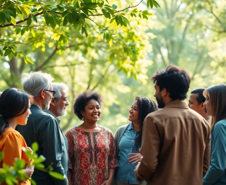 Promoting mental health awareness through community support in a serene outdoor setting.